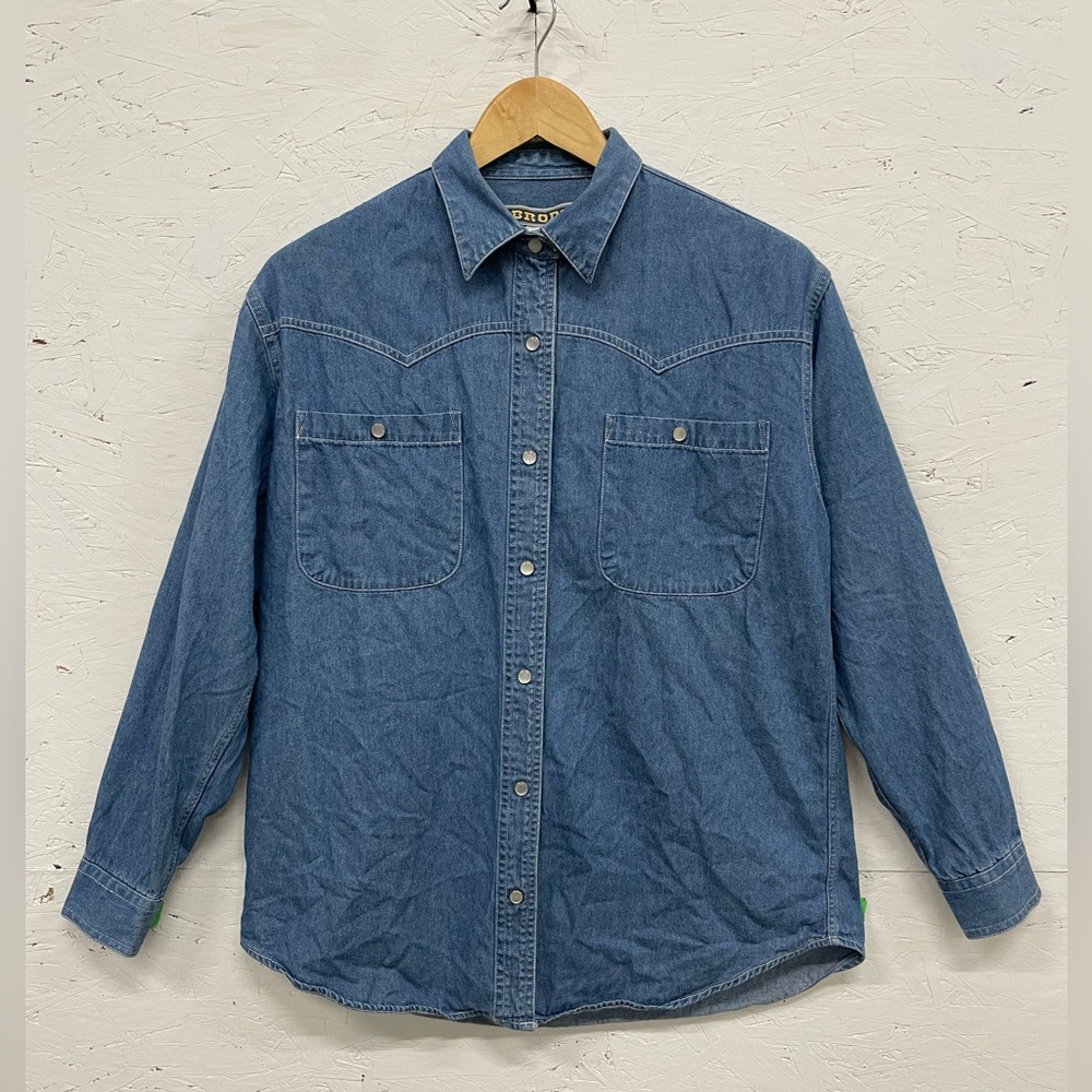 Y2K Brody Denim Pearl Snap Shirt, Size S